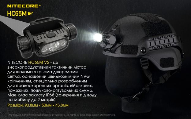 Потужний налобний ліхтар Nitecore HC65M V2 чорний